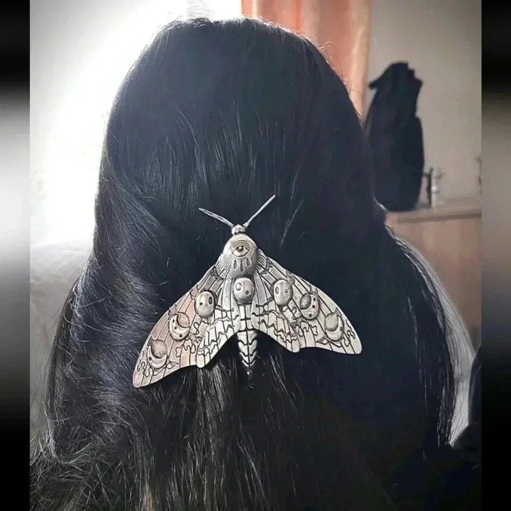 Silver moth clip plated large hair accessories women's prop Halloween party jewe